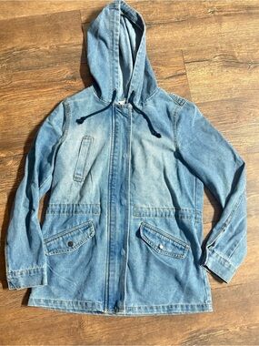 Ci Sono Hooded Denim Anorak Jacket longline medium
